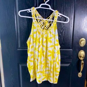 Lane Bryant Floral Yellow T-Back Blouse